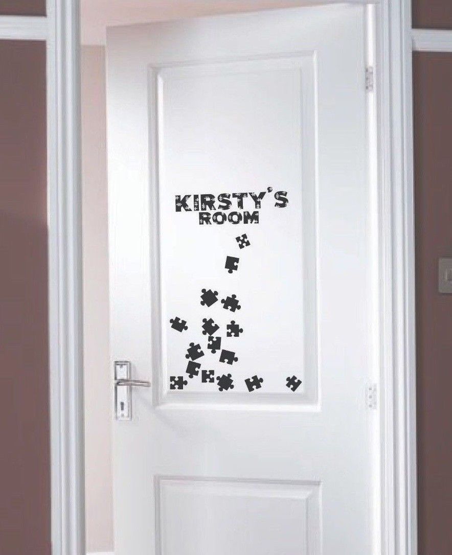 Personalised Name Door Sticker Jigsaw Font + Decals, Room, Wall, Lots of Colours